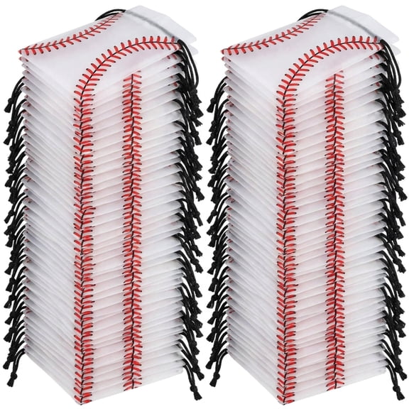 60 Pack 6x8 Inch Baseball Print Plastic Drawstring Goodie Bags Sports Birthday Party Favor Storage Bags