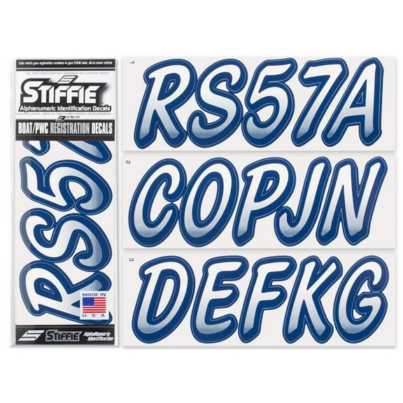 STIFFIE Whipline White / Navy 3" Alpha-Numeric Identification Custom Kit Registration Numbers & Letters Marine Stickers Decals for Boats & Personal Watercraft PWC