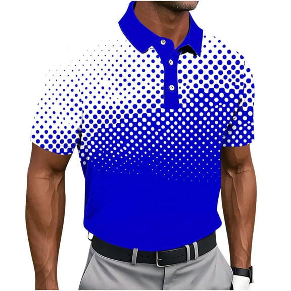 KeShDi Polo Shirts for Men Work 3/4 Length Sleeve Tops Men's Geometry Printing Button Casual Short Sleeve Turndown Collar Blouse Shirt Blue S