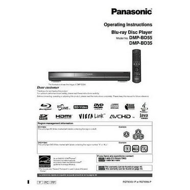 Panasonic DMP-BD35 DMP-BD55 Blu-ray Player Owners Instruction Manual REPRINT