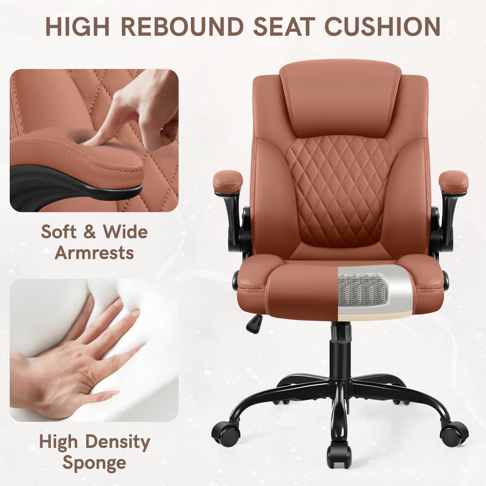 COOLHUT Leather Office Chair, Big and Tall Office Chair 400LBS Wide Seat Ergonomic Computer Desk Chair High Back Executive Leather Chair Adjustable Task Chair Lumbar Back with 8-Year Warranty, Brown