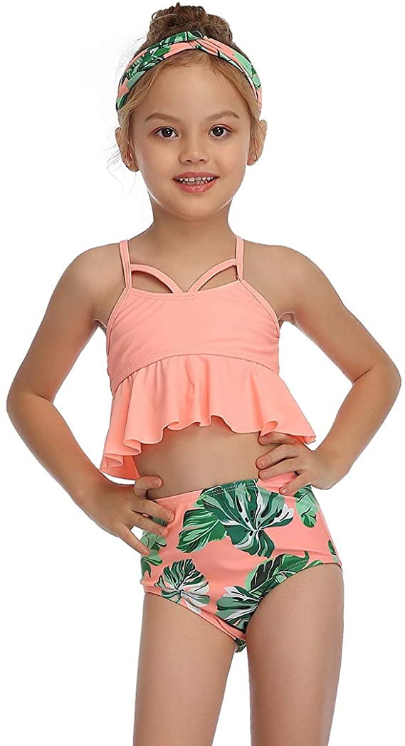 Girls Two Pieces Tankini Swimsuits Hawaiian Ruffle Swimwear Bathing Suit Set 