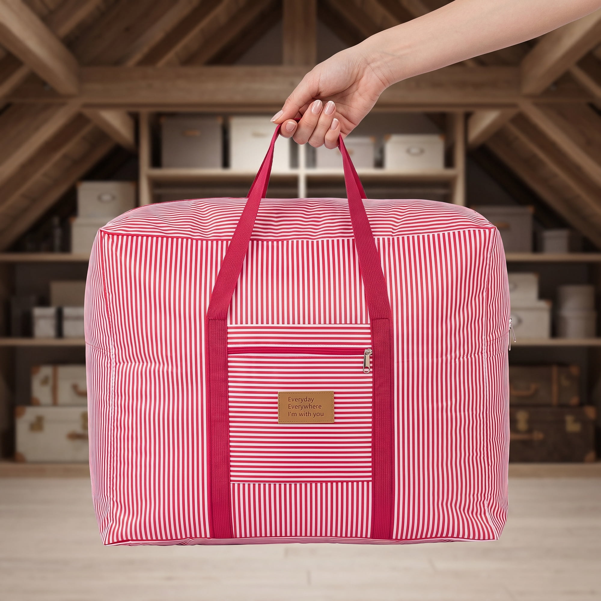 Unique Bargains Large Capacity Striped Oxford Travel Bag Burgundy 19.7" x 15.7" x 9.8"