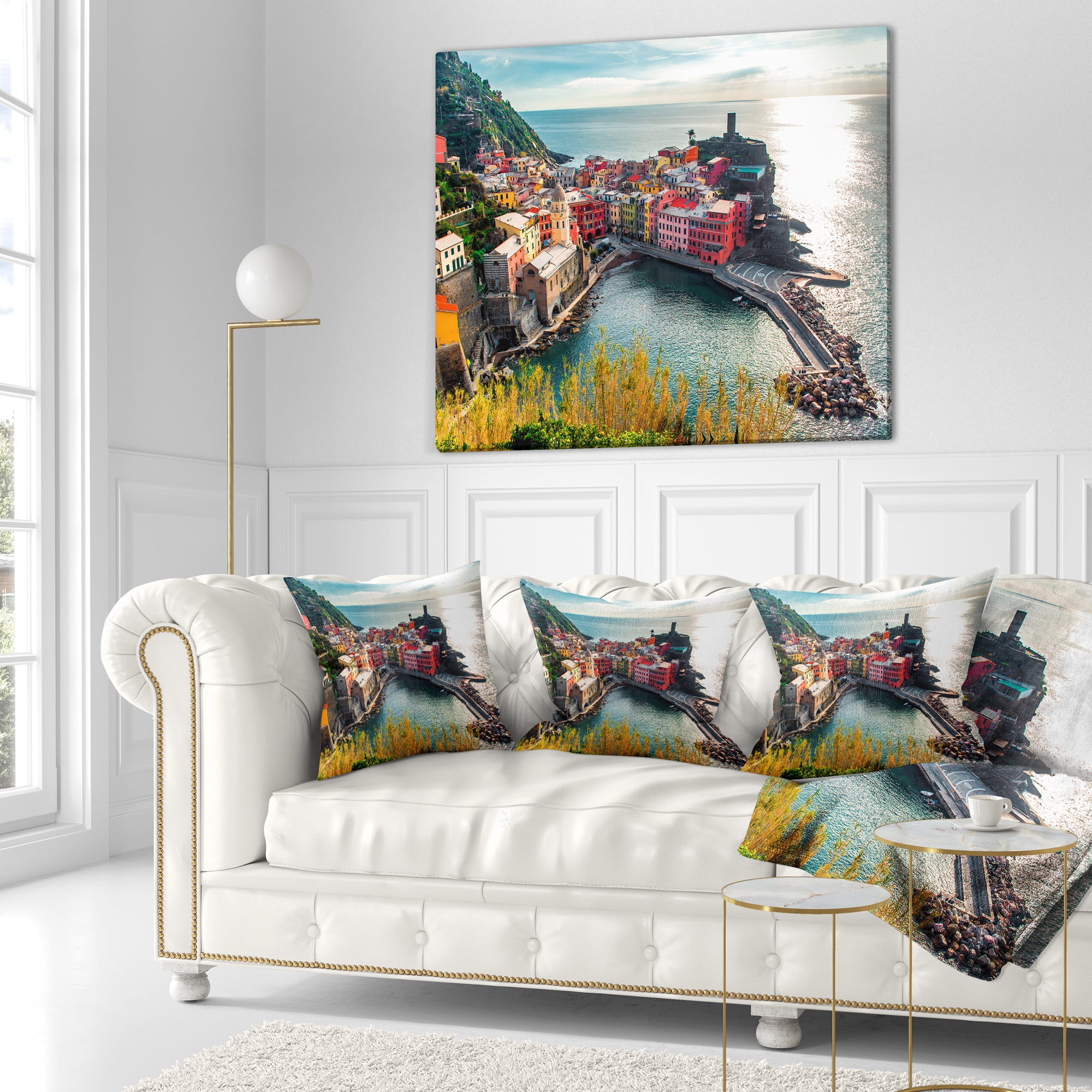 Designart Vernazza Bay Aerial View - Seascape Throw Pillow - 16x16
