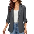 thumbnail image 3 of Busydd Rolled Sleeve Blazers for Women Fashion Formal Single Button Closure Solid Color Suit Jackets 3/4 Length Sleeve Lapel Business Suits S, 3 of 9