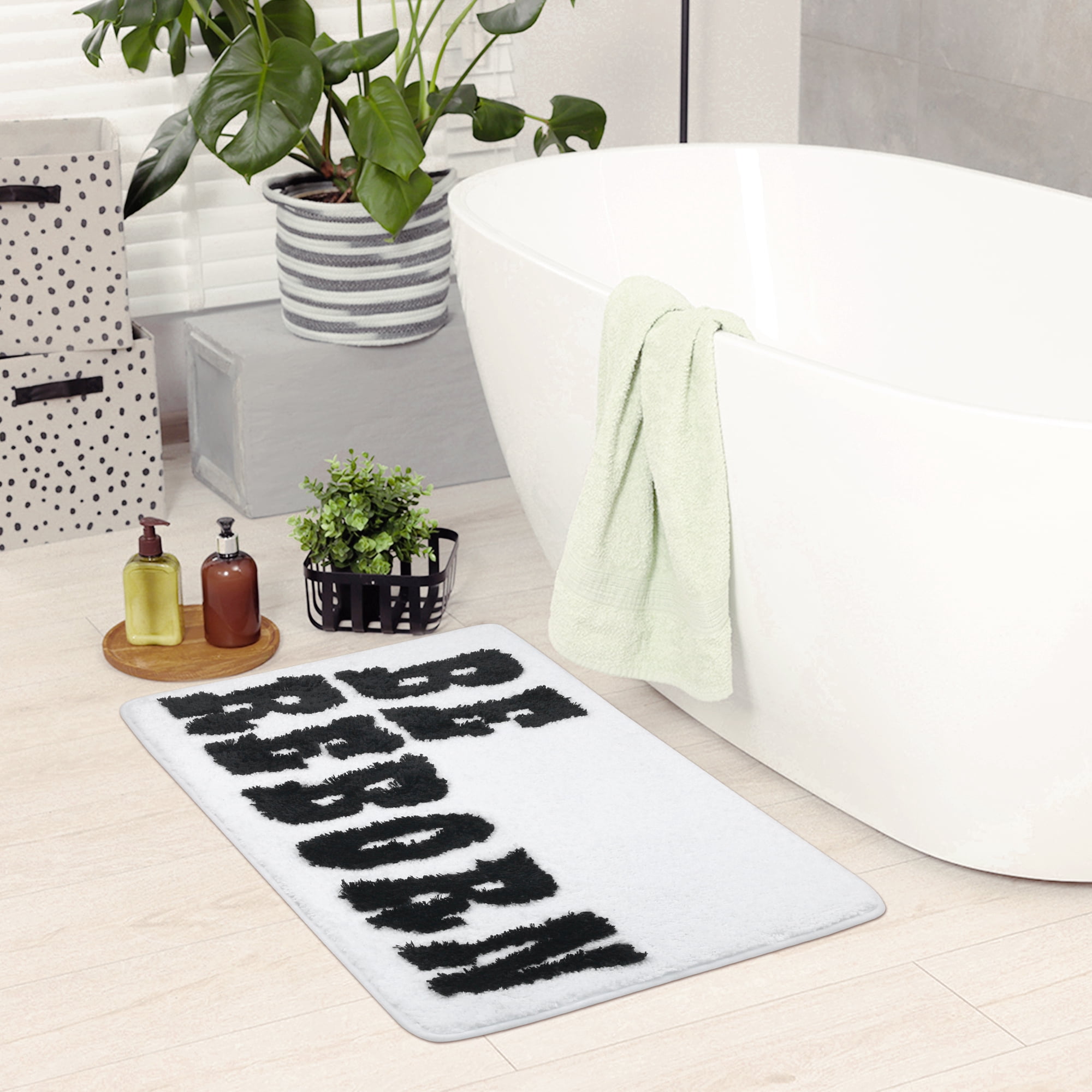 Unique Bargains Cute Letter Pattern Non-Slip Bath Rugs Soft Bath Floor Rug White 16" x 24"
