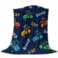 thumbnail image 6 of Cartoon Tractor Blanket Soft Cozy Warm Throw Blanket for Couch, Plush Fuzzy Flannel Fleece Blankets for Sofa, Cute Beep Car Digger Shovel Truck Navy Blue Bed Blankets Gifts for Men, 50"x60", 6 of 9