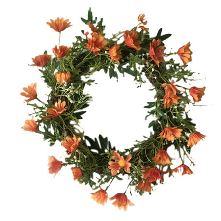 

MRULIC Wreath Flower Simulation Garland Ring Field Pendant Door Knocker Round Wreath Home Decoration + Red