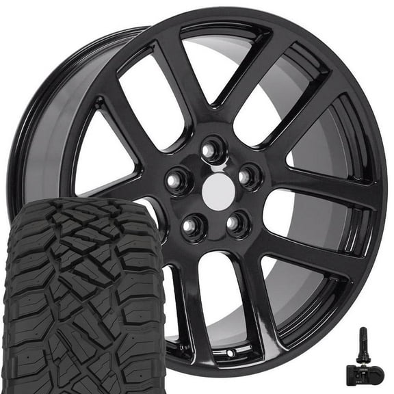 OE Wheels DG51 22 Inch Rims and Tires Fit Ram SRT Style 5x139.7 22x10 Gloss Black - Hollander 2223 - TerraMax RT 285/45-22 (Set of 4)