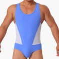 thumbnail image 2 of successthop Mens One Piece Swimsuit Mesh Nylon Beachwear Sleeveless Romper High Strecth Color Block Summer Jumpsuit Blue, 2 of 9