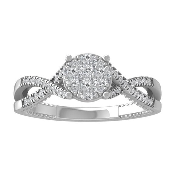 ARAIYA FINE JEWELRY 14K White Gold Round Cluster Diamond Engagement Ring (1/2 cttw, I2-I3 Clarity, I-J Color) Size 8.5