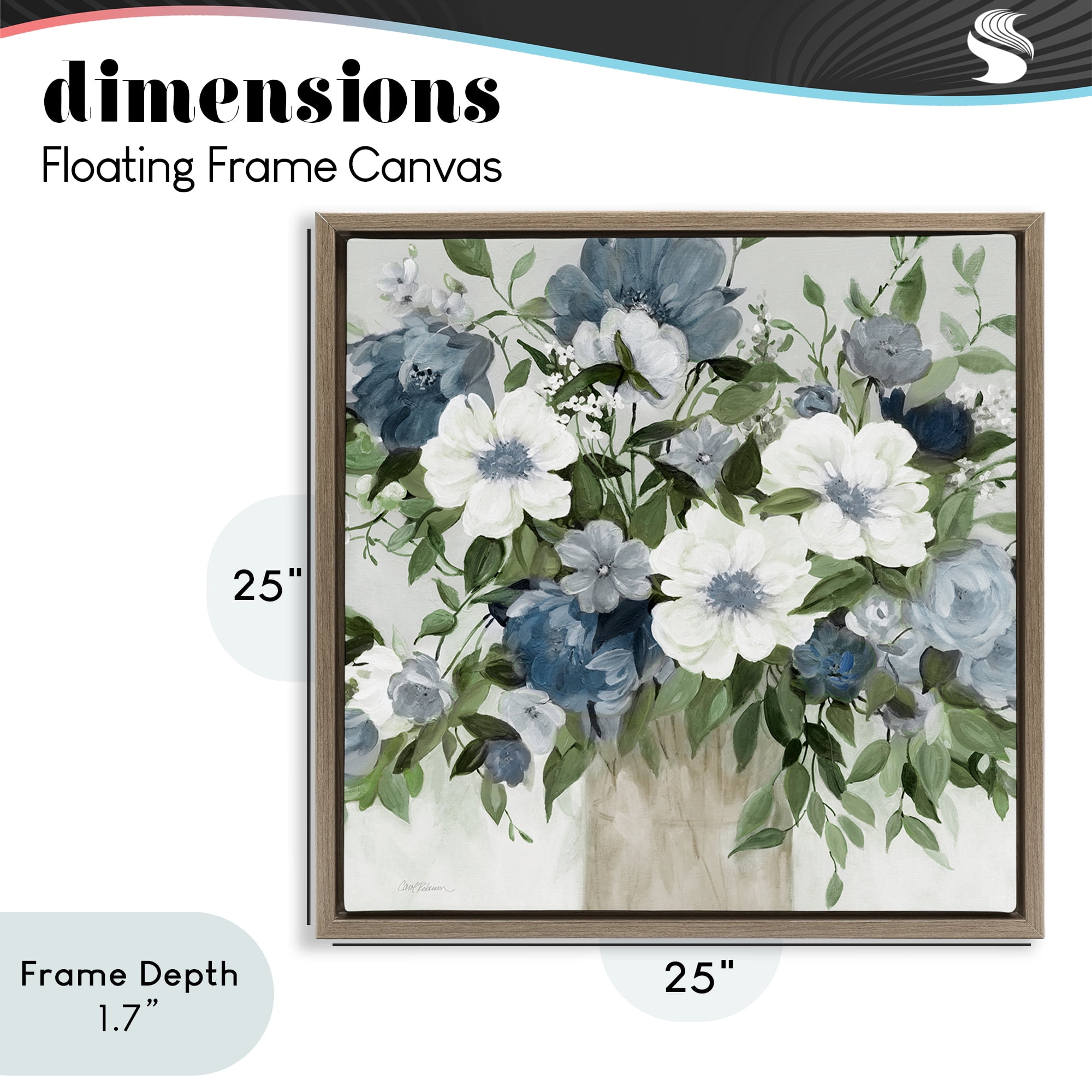 Stupell Industries White & Grey Blossoms Brown Framed Floater Canvas Wall Art, design by Carol Robinson