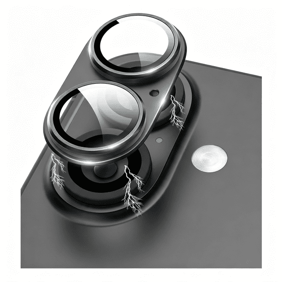 GJX Compatible for Iphone 17 /Iphone 16 /Iphone 16 Plus Camera Lens Protector Metal Plus Aluminium Alloy Ring 9H Tempered Glass Screen Case Friendly Camera Cover Black