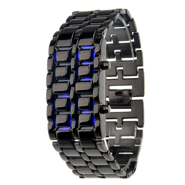 GOOHOCHY Moda 8-LED de luz azul pulsera de acero inoxidable reloj de pulsera digital (Negro)