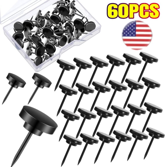 60 Pieces Zinc Alloy Push Pins, Heavy Duty Thumb Tacks for Picture Hanging with 20 lbs Capacity, Round Flat Head Black Metal Tacks for Wall & Bulletin Board