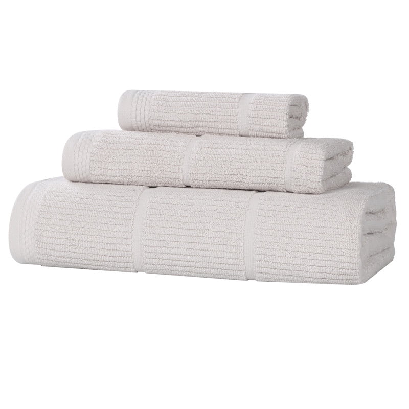 Superior Milo 3 Piece Smart Twist Cotton Towel Set, Medium Weight Ribbed Design Towels, Silver