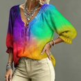 thumbnail image 4 of Womens Polka Dot Lace Up Blouses 3/4 Sleeve V Neck Peasant Top Abstract Geometric Print Drawstring Ruffle 3/4 Sleeve Summer Casual Flowy Tops, 4 of 5