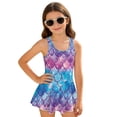 thumbnail image 2 of COEQINE Girls Swim Dress Fashion One Piece with Flowy Skirt & Built-in Brief, Classic Tank Style U-Neck and Wide Straps Swimsuit, for Beach & Pool, Sizes 5-6, Galaxy Mermaid Scales, 2 of 8
