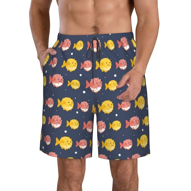 Fotbe Cute Puffer Fish Trajes de Baño Estampados para Hombre, Shorts de Verano de Secado Rápido, Ropa de Playa, Bañadores-3X-Large