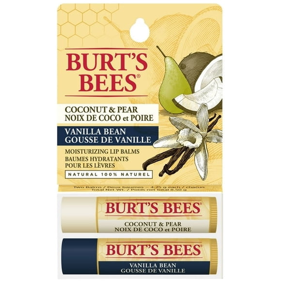 Burt's Bees 100% Natural Moisturizing Lip Balm, Coconut & Pear and Vanilla Bean