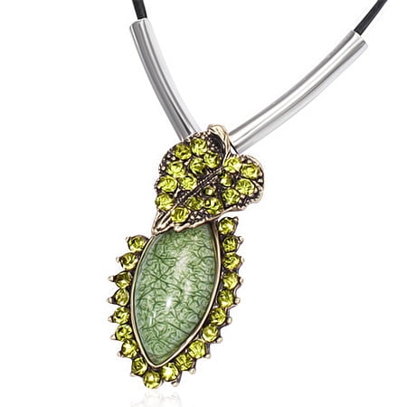 - Fashion Alloy Oval Green Charm with Heart Love Black Chain Pendant Necklace