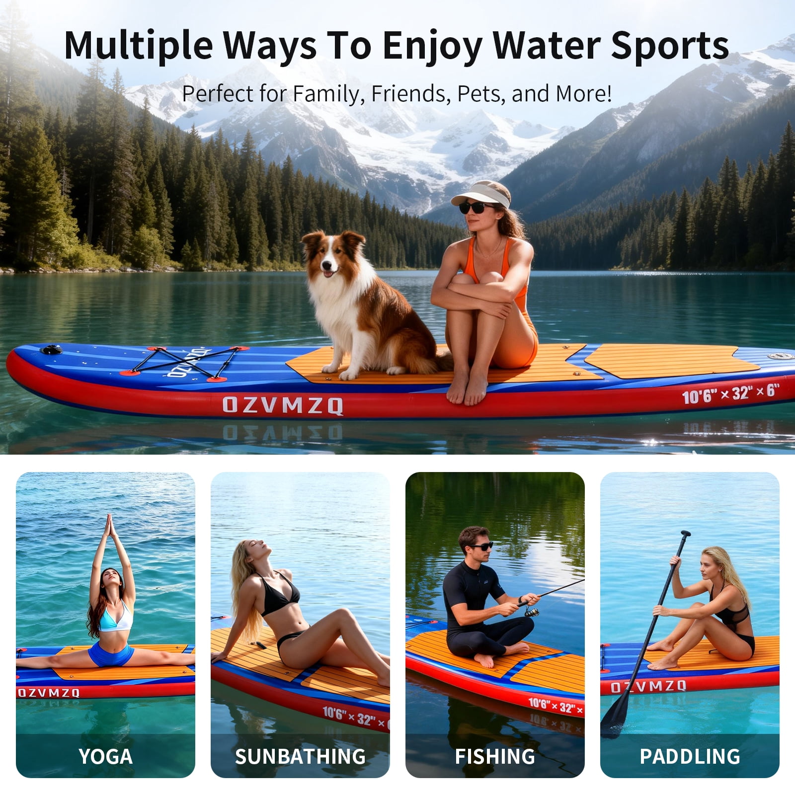 10’6’’ Wide Inflatable Paddle Board for All Skill  Stand-Up Paddle Board for Yoga/Family  EVA Deck with Full  Accessories