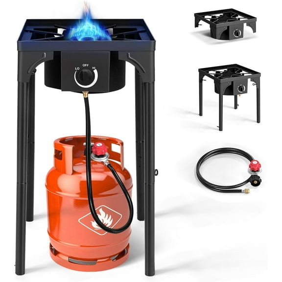 Karl home 1 Burner Propane Gas Stove for Outdoor Cooking, 75,000 BTU Camping Cooker with Removable Legs & Adjustable PSI Regulator for Backyard Cooking BBQ Baking Frying