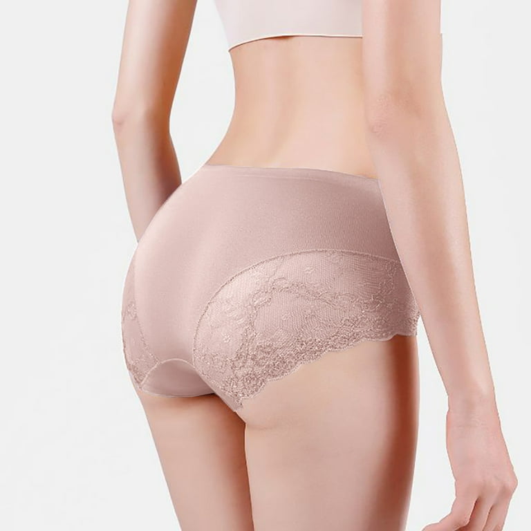 YiHWEI Female Short High Waisted Lingerie Women's Ice Silk Traceless Mid  Waist Cotton Crotch Breathable Underwear Hollow Ultra Thin Women's Pants L  