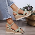thumbnail image 6 of HAOTAGS Women's Summer Dressy Wedge Sandals Single Band Platform Breathable Open Toe Walking Shoes Green Size 4.5, 6 of 6