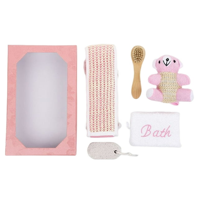 Bearachild Juego de baño de 5 uds., cepillo facial, piedra pómez, algodón, lino, resistencia, bordado, herramientas de cuadradas, caja de regalo, Juegos de accesorios de baño Bearachild HA074710-00