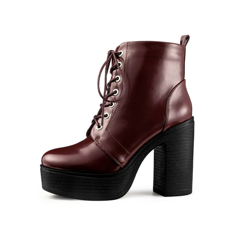 Unique Bargains Women s Platform Chunky High Heel Lace up Combat