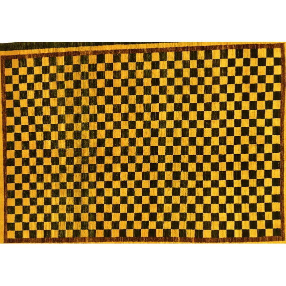 Ahgly Company Machine Washable Indoor Rectangle Checkered Yellow Modern Area Rugs, 6' x 9'