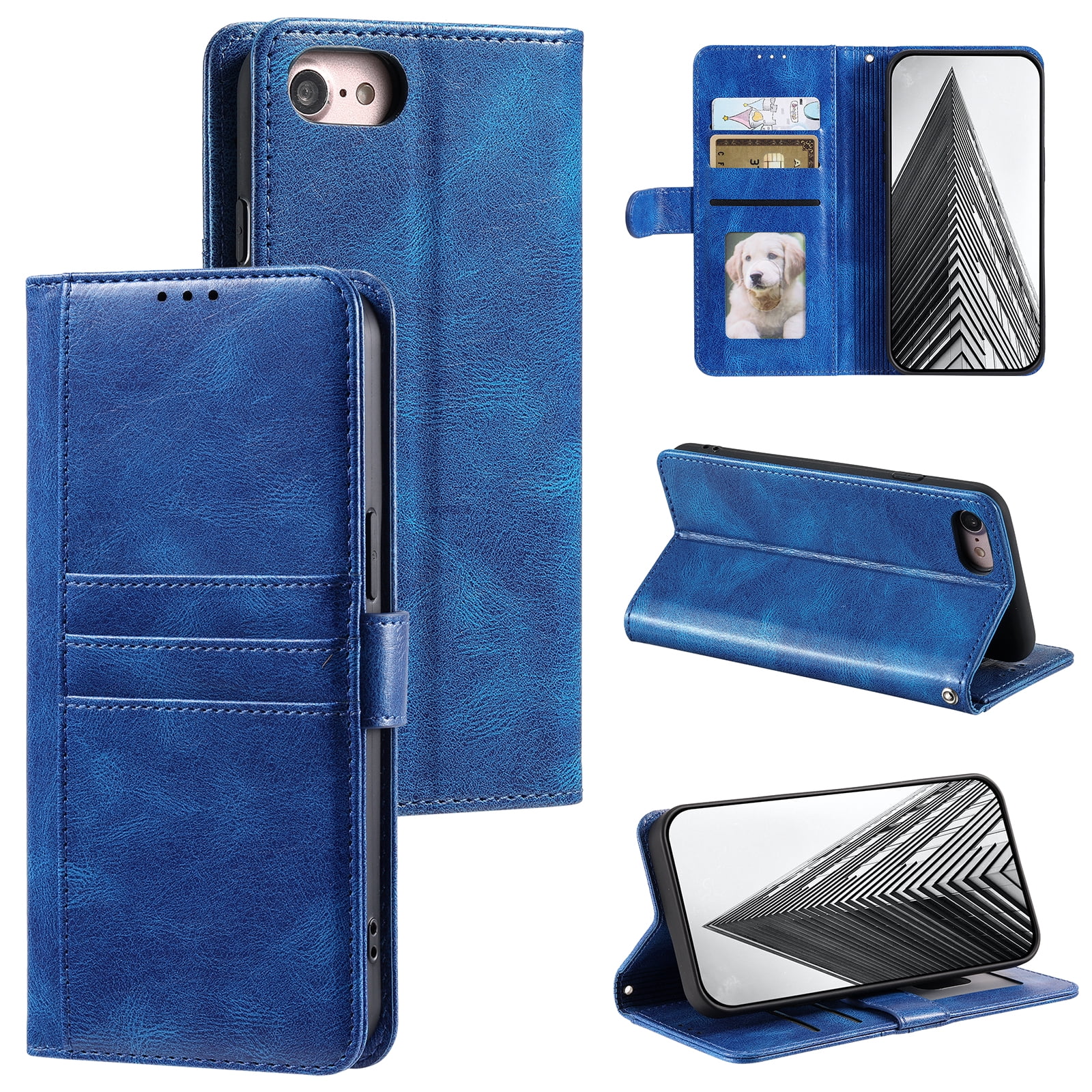 TECH CIRCLE Folio Case for iPhone 8 Plus & iPhone 7 Plus (5.5") 2017 Phone - Protective Flip Fold Case with Wrist Strap, Built-in Stand & Card Slots Holders, Lightweight Portable Phone Cover, Blue