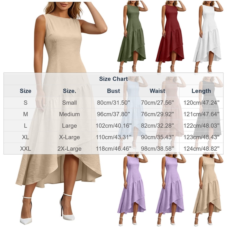 Eawtki Women's Round Neck Sleeveless Maxi Dress Asymmetric Tiered Hem  Fitted Casual Summer Dress For Women
