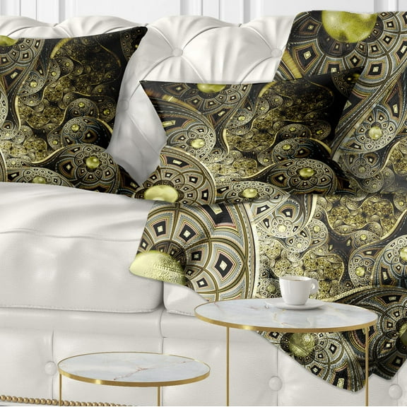 Designart Symmetrical Gold Fractal Flower - Floral Throw Pillow - 12x20