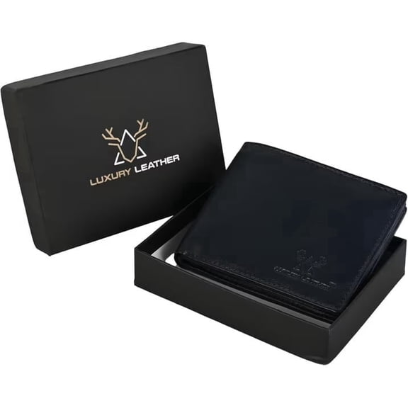 Luxury Leather Genuine Leather RFID Blocking Wallet for Men | Slim Bifold Design with Zipper Coin Pocket, ID Window & Multiple Card Slots | Navy Blue