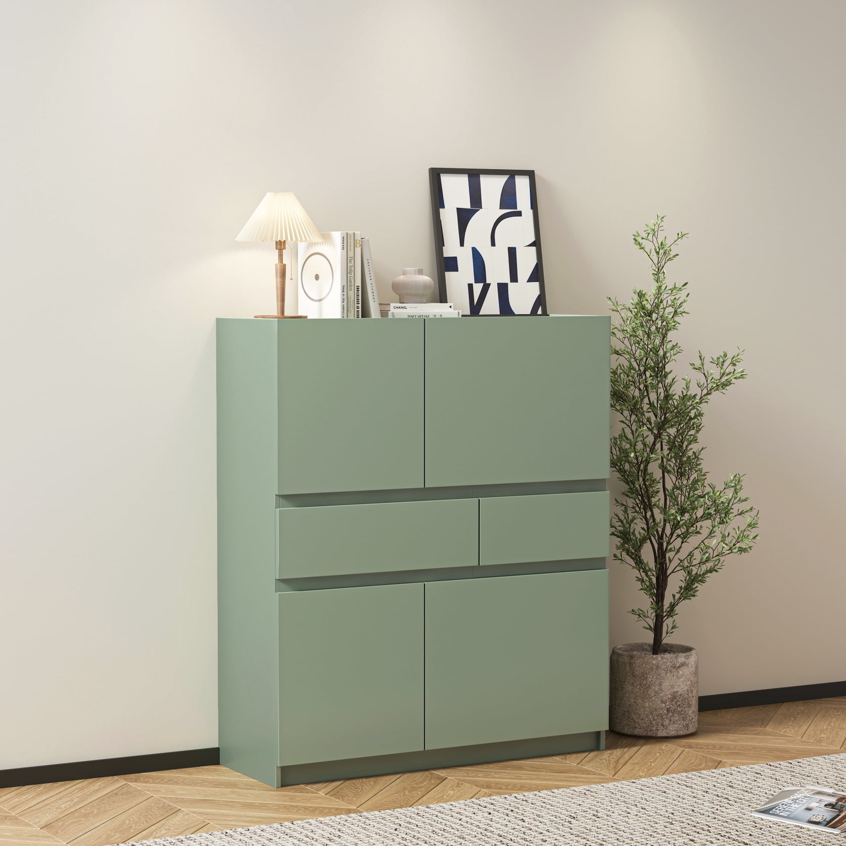 Buffet Storage Cabinet with Doors and Drawers, Freestanding Wooden Dresser, Pantry Cabinet Storage Cupboard for Living Room, Kitchen, Pale Green