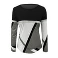 thumbnail image 4 of Women Patchwork Long Sleeve Shirts Geometric Round Neck Casual Tops Pullover Tunic Tee Blouses (S, Gray), 4 of 9
