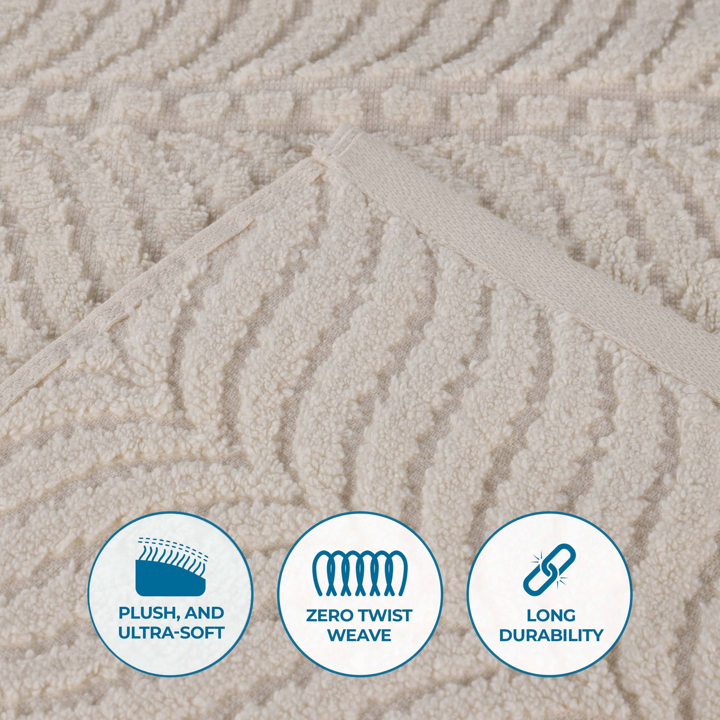 Superior Chevron 6-Piece Zero Twist Cotton Hand Towel Set, Plush and Ulta Soft Towels, Ivory
