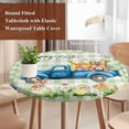 thumbnail image 4 of Green Plaid Easter Round Tablecloth, Fitted Table Cover with Elastic for 45"-54" Round Tables, Blue Truck Spring Floral Bunny Animals Table Cloth Outdoor Indoor Dinning Party Waterproof Tablecloths, 4 of 7