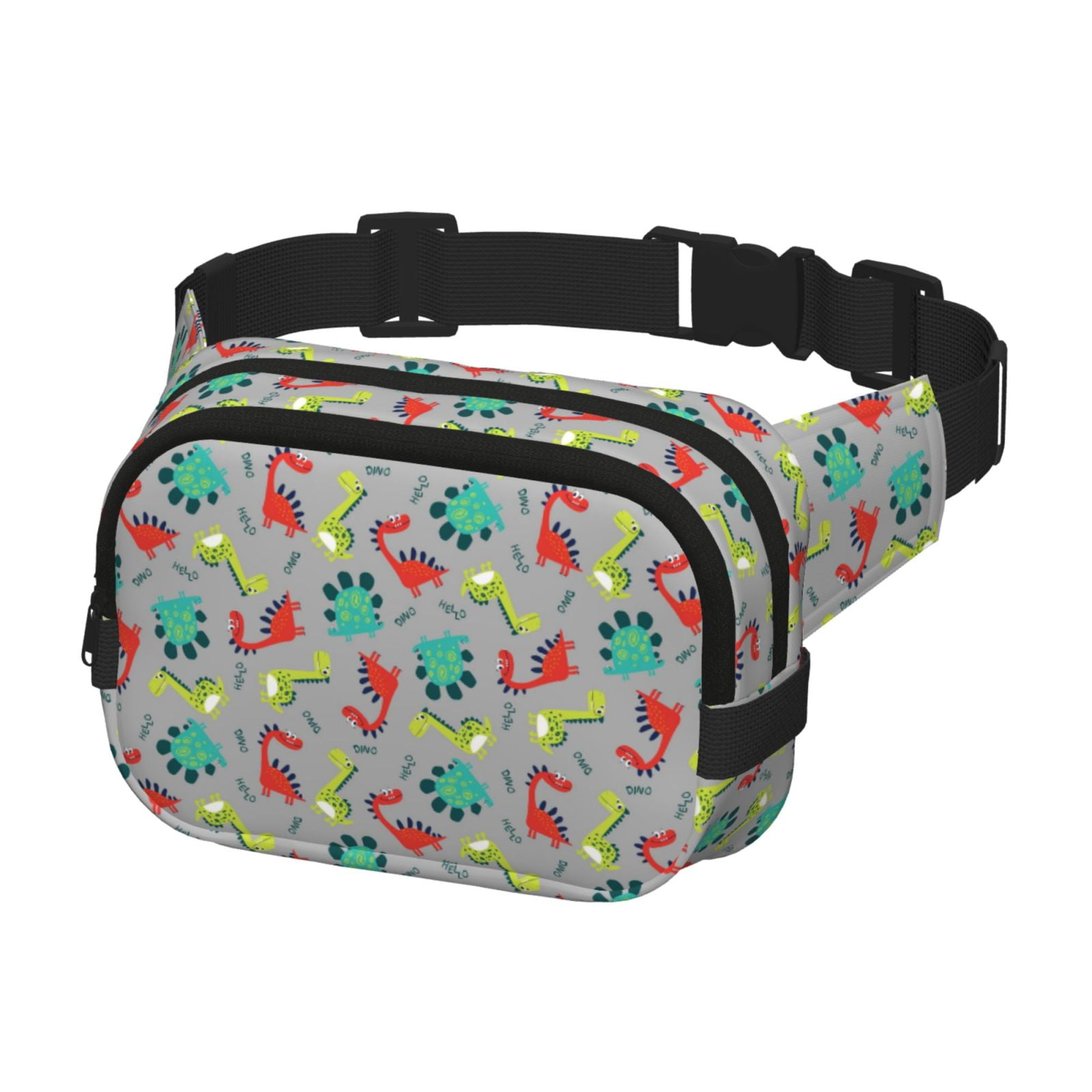 Picia Cute Dinosaur Print Square Double-Layer Waist Bag Mini Adjustable Waist Belt Bag Exercise Running Travel Hiking