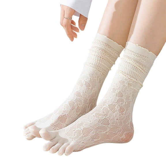 Women's Five Toe Socks with Lace Trim - Breathable Sheer Mesh Ankle Socks for Summer, College Style, Cute Lolita Vibes