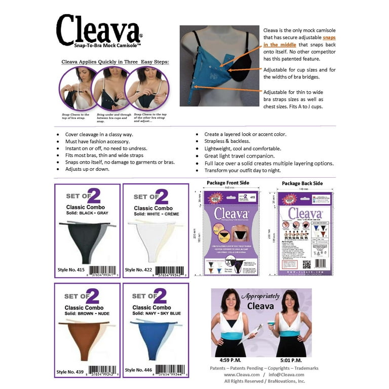 Cleavage Coverup by Cleava Snap-to-Bra Mock Camisole Original, Black & Gray  Combo Set, Size One Size 