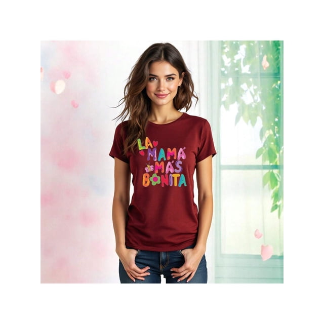 Playera La Mamá Más Bonita con Estilo Acuarela – Diseño Dulce y Femenino Color Shedron Talla Grande Marca Emil SaEs