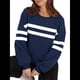thumbnail image 3 of Sudadera Holgada A Rayas para Mujer, Cuello Redondo, Larga, Informal, con Bloques de Color, para Otoño Azul Marino S, 3 of 9