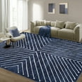 thumbnail image 2 of HOMERRY Foldable Area Rug 8' x 10' Washable Striped Geometric Rug Anti-Slip Backing Rugs for Living Room, Navy, 2 of 7