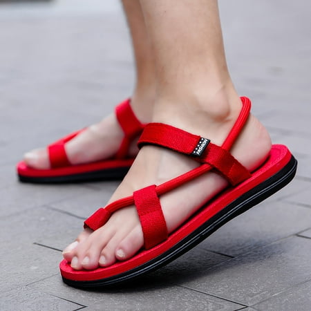 

PEASKJP Men s Sandals Men s Flip Flops Outdoor Sandals Arch Support Slip Resistant Sandals for Summer Red 10.5