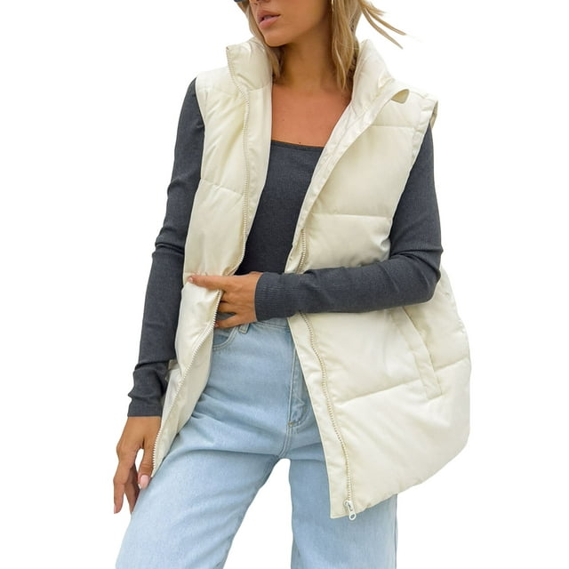 xiaxaixu Women's Autumn Sleeveless Quilted Jacket, Solid Color Lightweight Zip Stand Collar Winter Vest Waistcoat