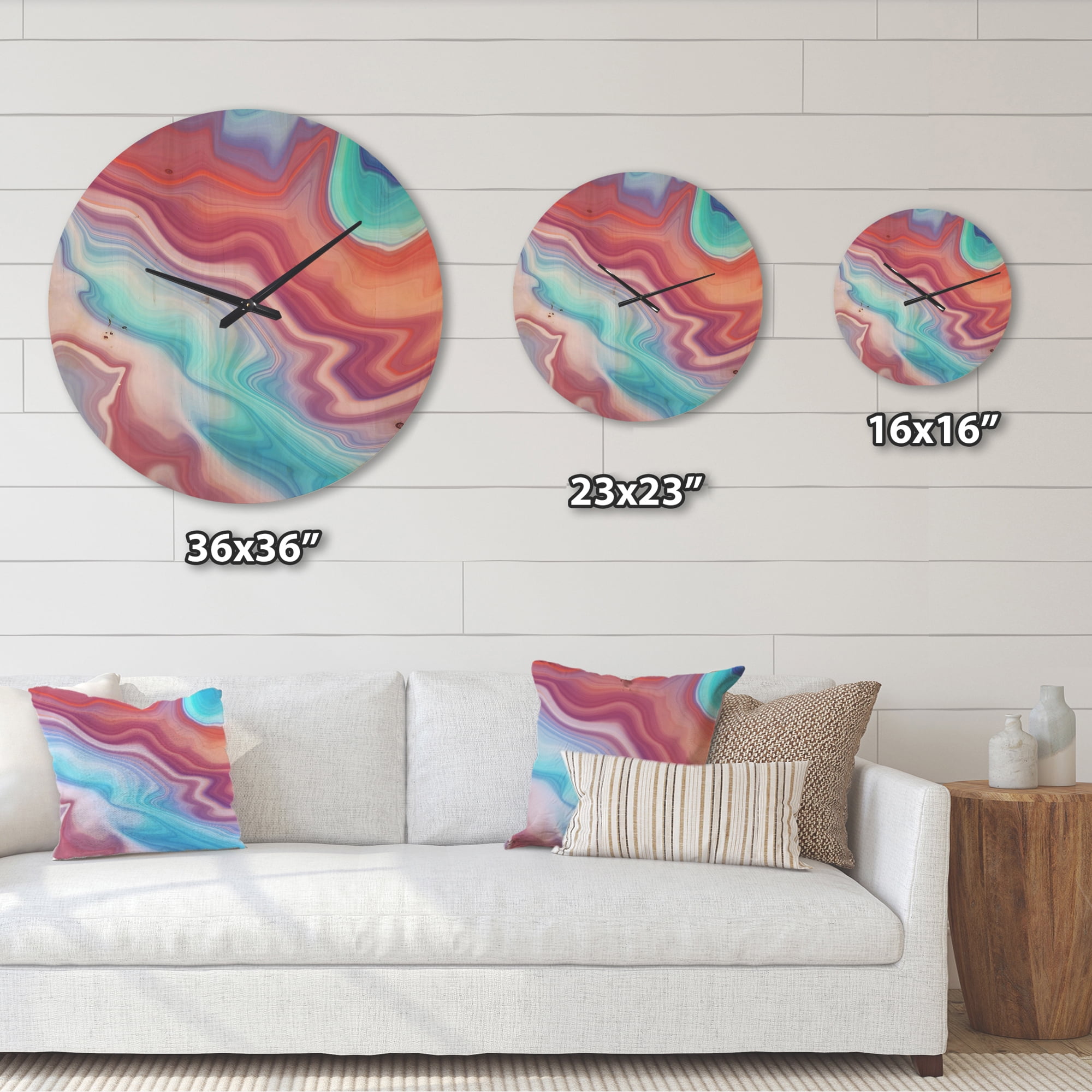 Designart 'Fractal Marbled Brown and Blue' Modern Wood Wall Clock