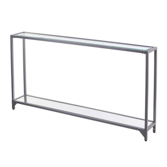 HomeRoots 402376 56 in. Clear & Silver Glass Mirrored Floor Shelf Console Table with Storage